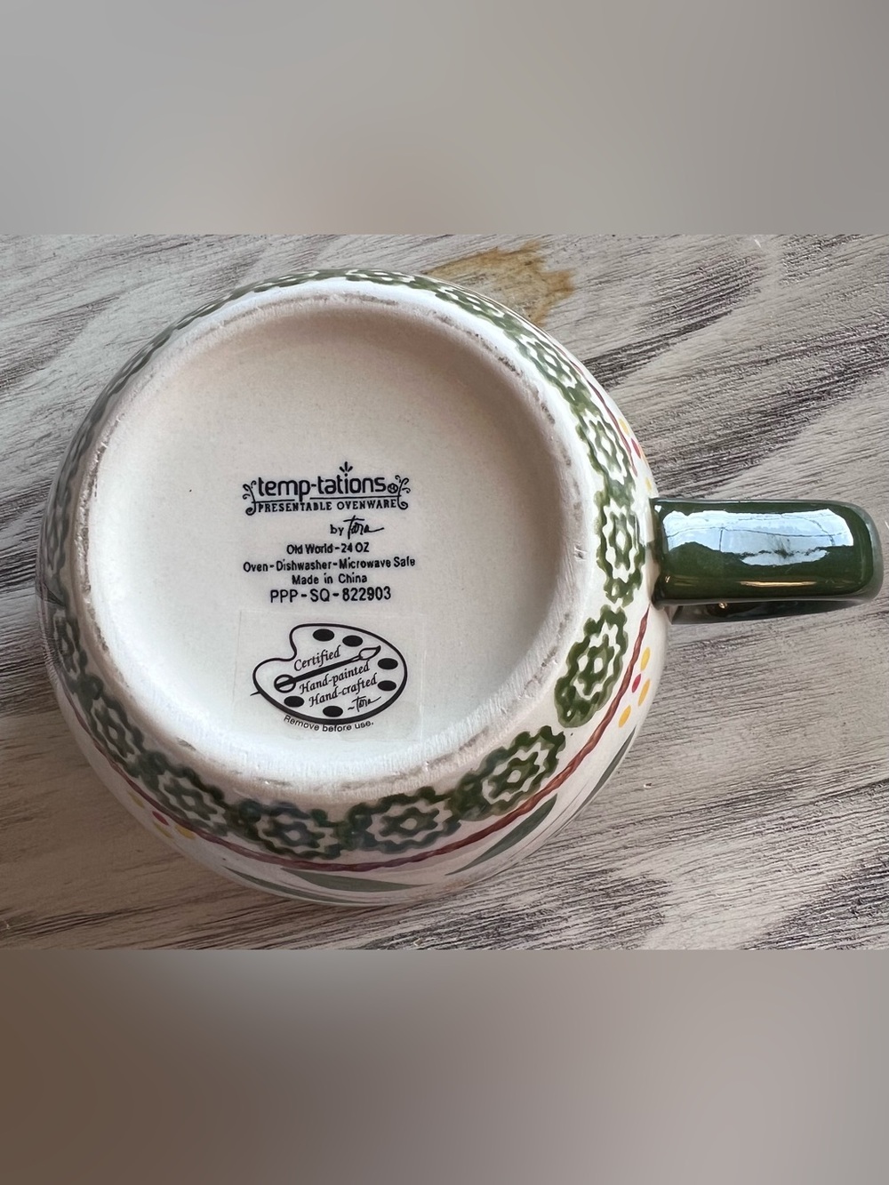 Temp-tations Old World Green Oversized Soup Mug Bowl Spoon Rest Lid Set - Picture 6 of 10